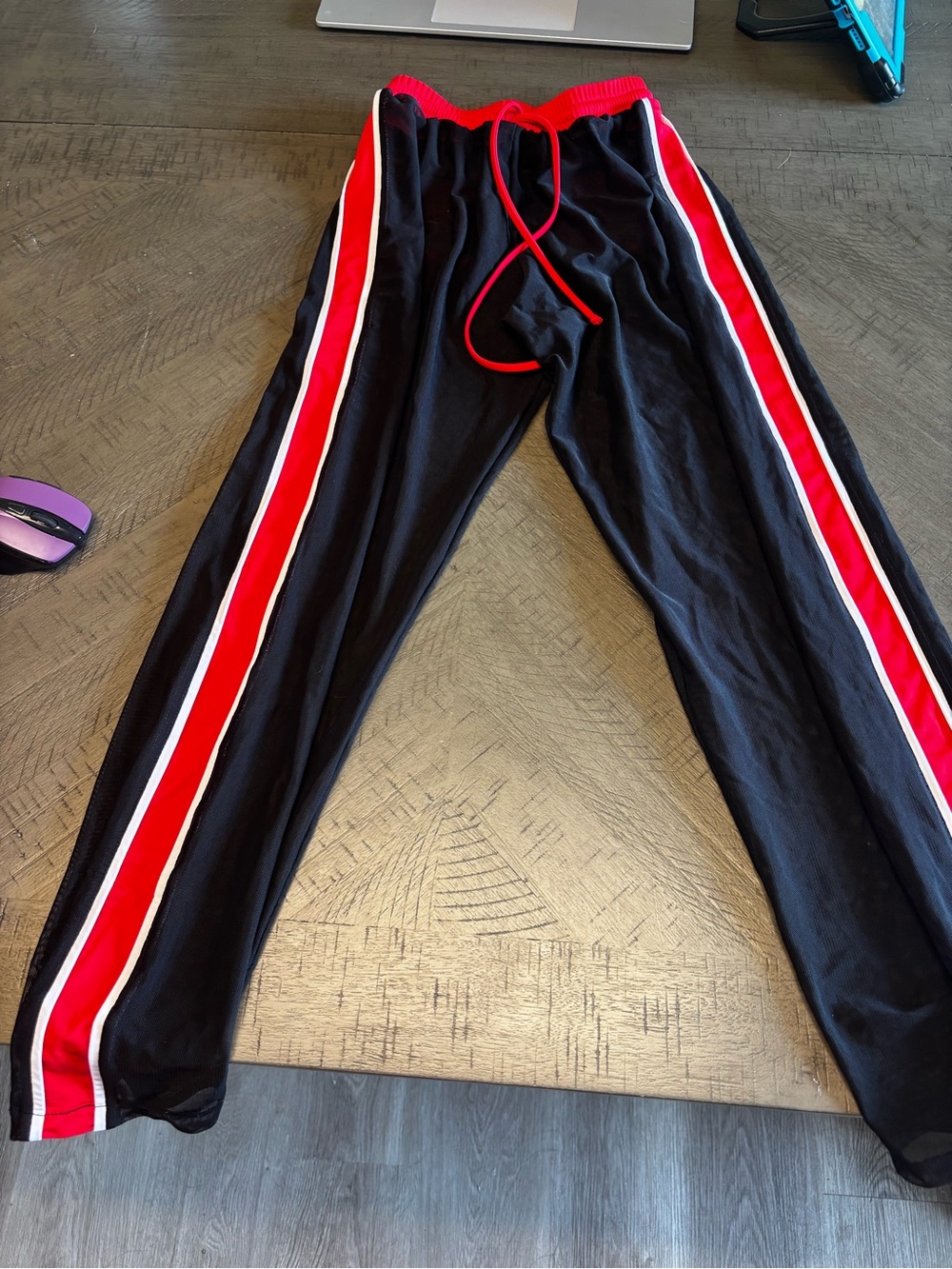 Black mesh hip hop Pants Red Side Stripes-other post has matching top/shorts